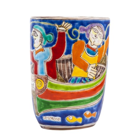 Vaso artigianale siciliano ceramiche de simone DS Pescatori VS729BDS-1 Vaso artigianale siciliano ceramiche de simone DS Pescatori VS729BDS-1